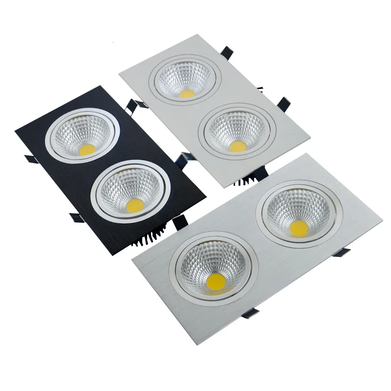 Luces LED empotradas regulables de doble cabeza cuadradas, foco de techo LED COB de 14W/18W/24W, foco LED de AC85-265V, iluminación interior