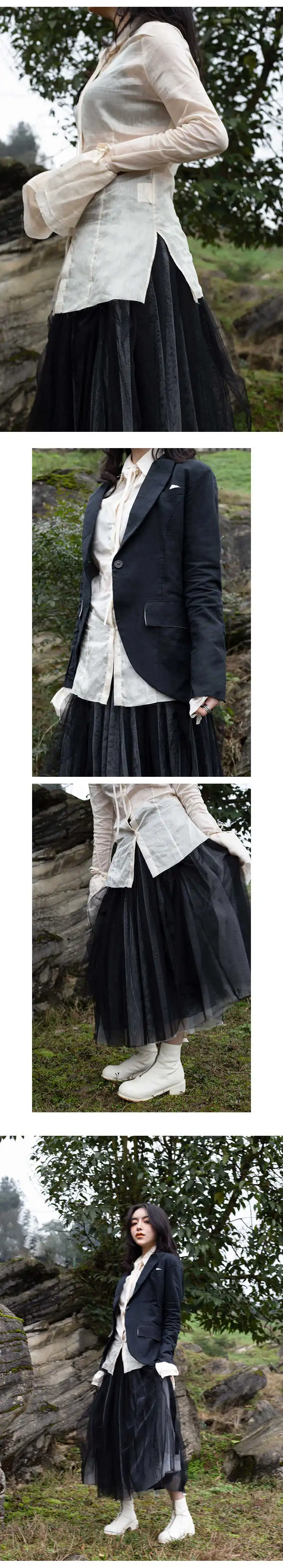[EAM] Women Black Flare Sleeve Bandage Loose Temperament Blouse New Lapel Loose Fit Shirt Fashion Tide Spring Autumn JR475