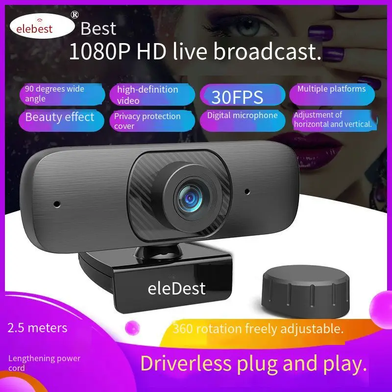 

Full HD Camera 1080P 360degree Rotating Privacy Shield Autofocus Suitable for Tablet and Desktop Computer Live Broadcast laptops