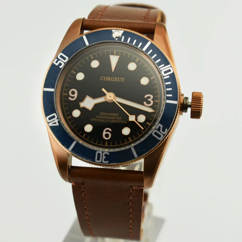 41 мм CORGUET черный циферблат кофе крышка из сапфирового Стекла Автоматический