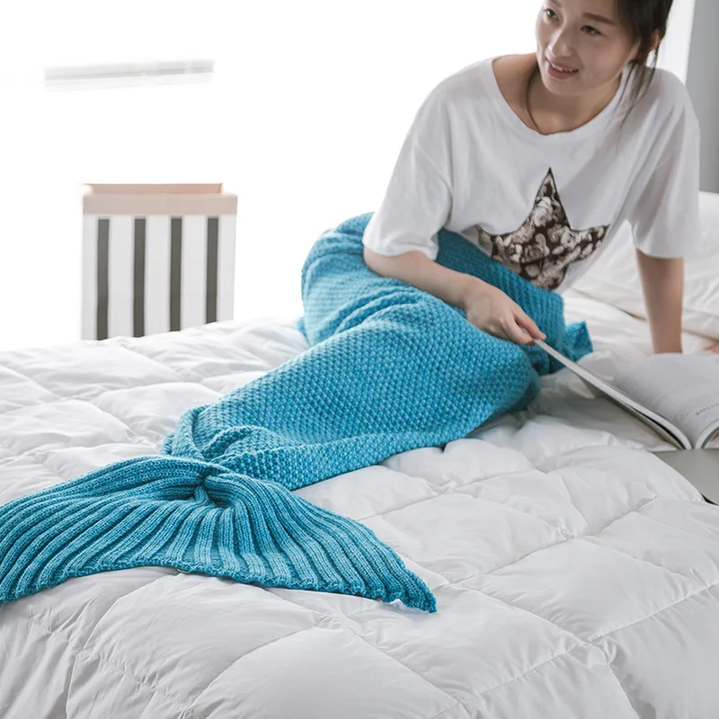 

Simple Mermaid Blanket Mermaid Tail Blankets Knitted Fish Tail Sofa Acrylic Spring and Autumn