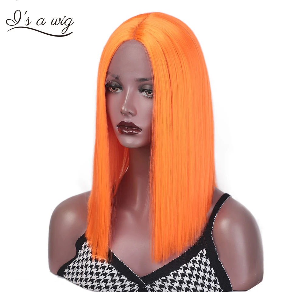 Парик I's a Wig короткий прямой синтетический кружевной передний парик Оранжевый