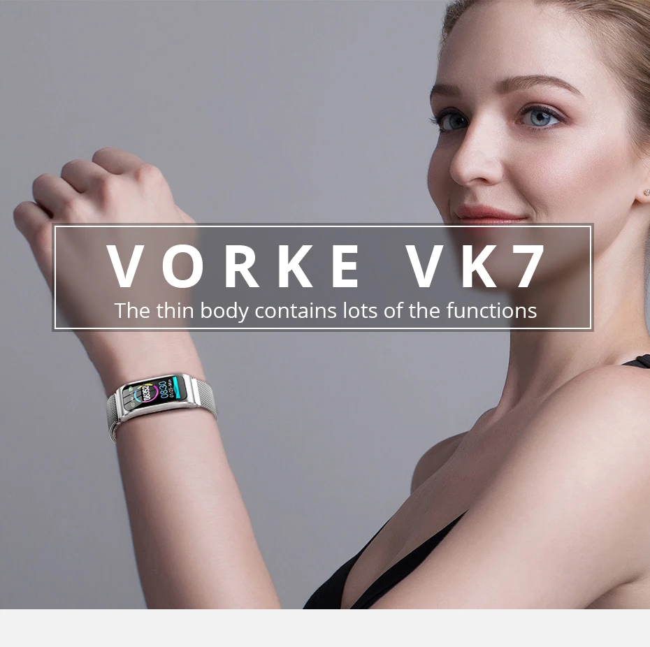 Vorke VK7 Смарт-часы 1,14 дюймов сенсорный экран IP68 фитнес-трекер измерение кровяного давления смарт-браслет для Android и IOS