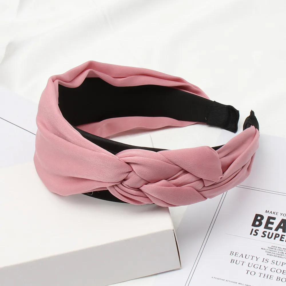 light pink Корейская плетеная лента для волос женская хлопковая ткань завязанная повязка на голову винтажные крученые аксессуары для волос в виде тюрбана широкая лента для волос аксессуар для волос в стиле бохо - Цвет: light pink