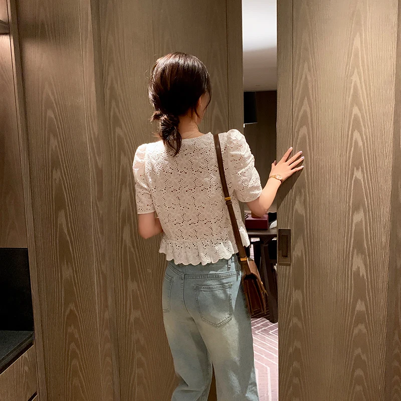 MISHOW 2020 летние кружевные блузки женские с пышными рукавами v образным вырезом