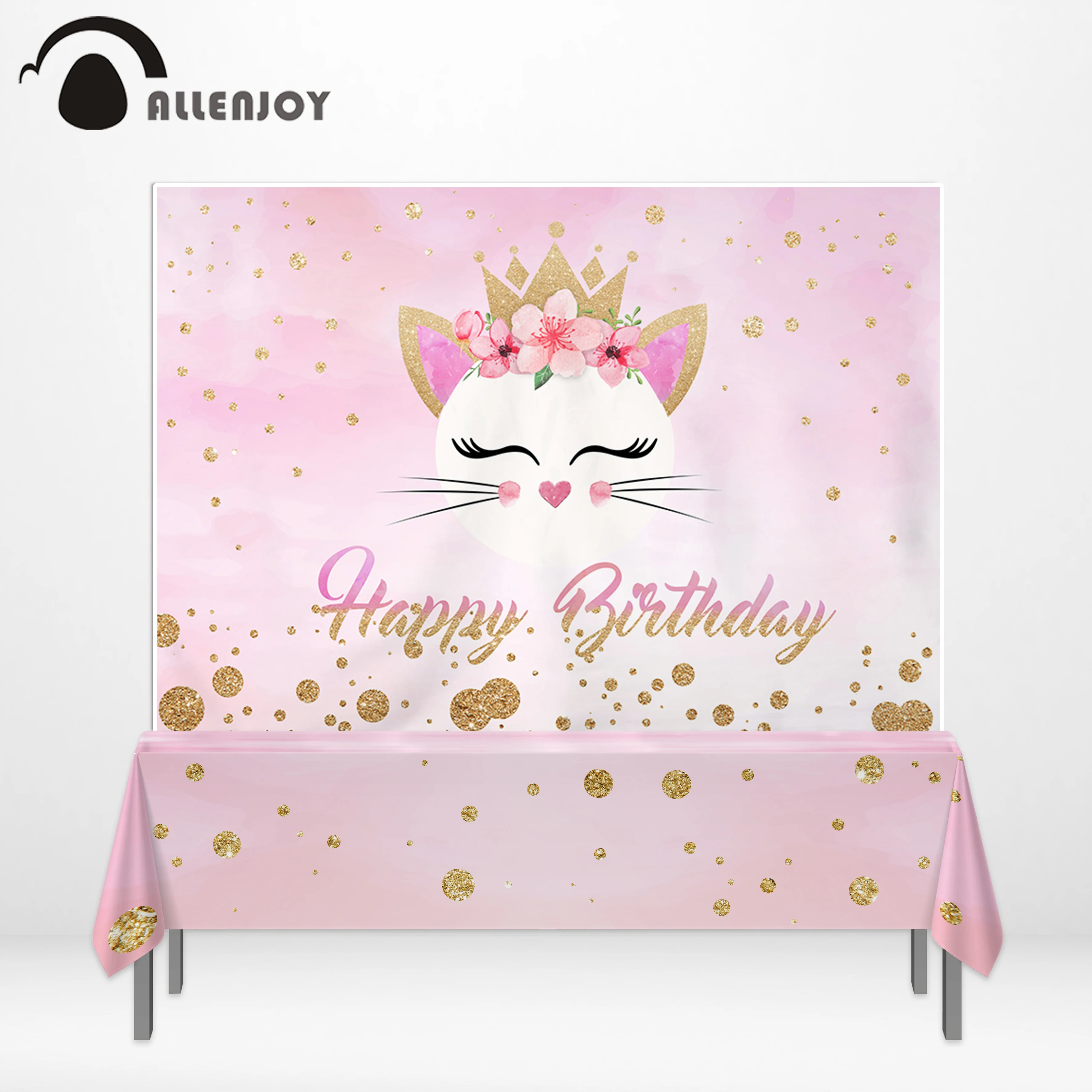 Allenjoy скатерть Водонепроницаемая Розовая кошка принцесса Корона День рождения