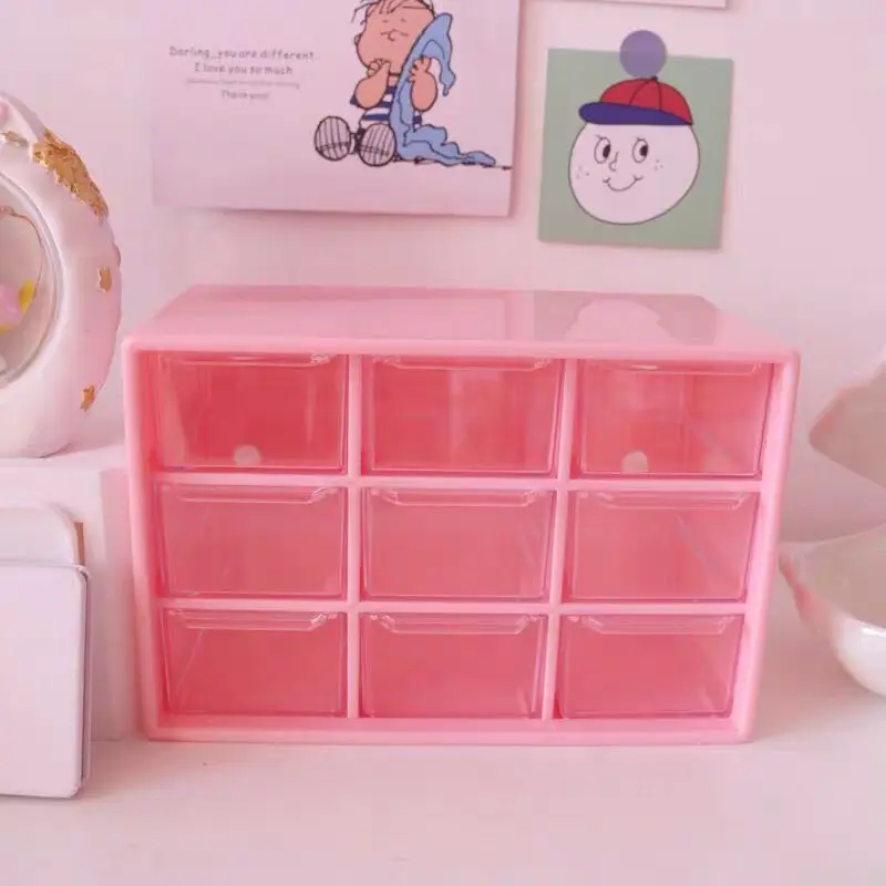

9 Grid Cosmetic Desk Organizer Stationery Girl Box Free Stickers Desktop Jewelry Make-up Storage Case Office Accessories