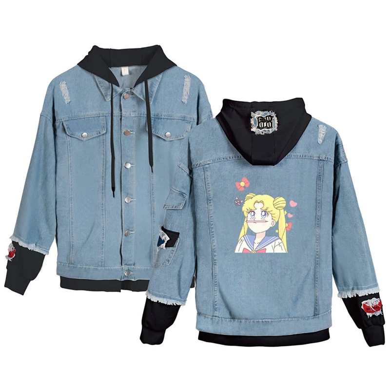 

Anime Adult Sailor Moon Cosplay Costumes Denim Jacket Jeans Magical Girl Jackets COS Apparel Christmas Halloween Gift