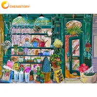 chenistory landscape oil painting by number flower shop on canvas with frame for adult kit picture coloring by number decor art