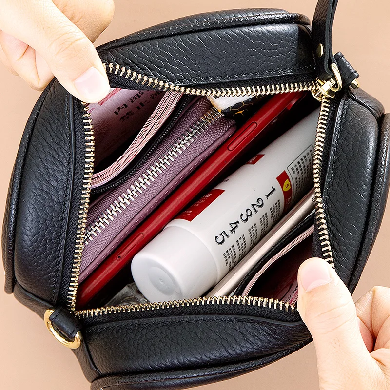 

Genuine Leather Small Round Crossbody Bags For Women Brand Designer Fashion Female Shoulder Bag