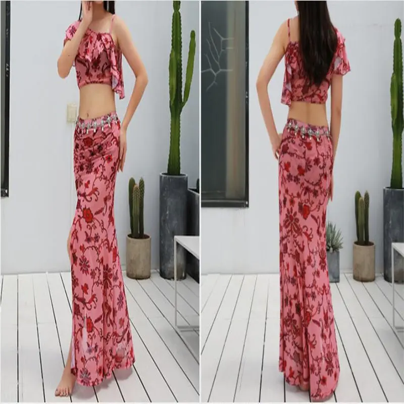 2PCS/SET Adult Sexy Flower Oriental Eastern Belly Dance Tops Shirt Costumes for Women Bellydance Dancing Clothes Dancer Wear