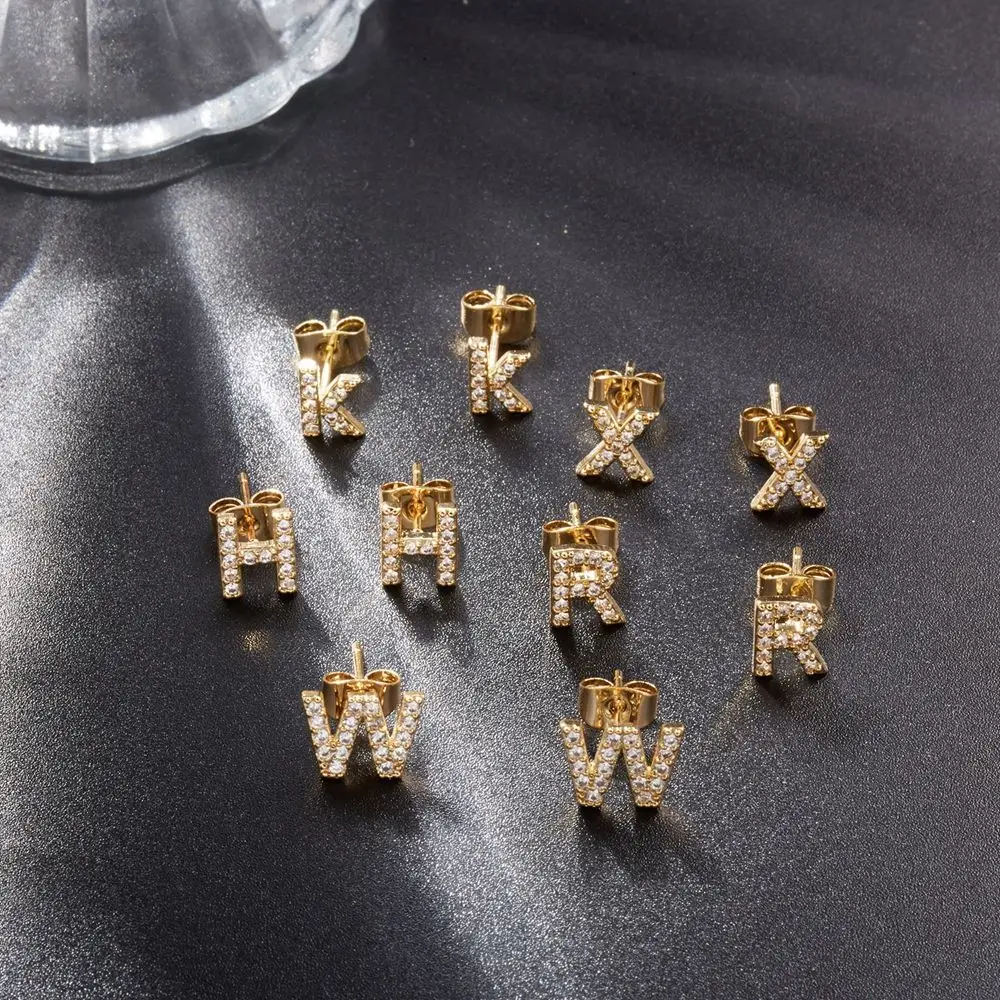 

Simple Irregular Rhinestone Copper Geometric Female Ear studs Korean Style Earrings Zircon Alphabet Earrings Letters