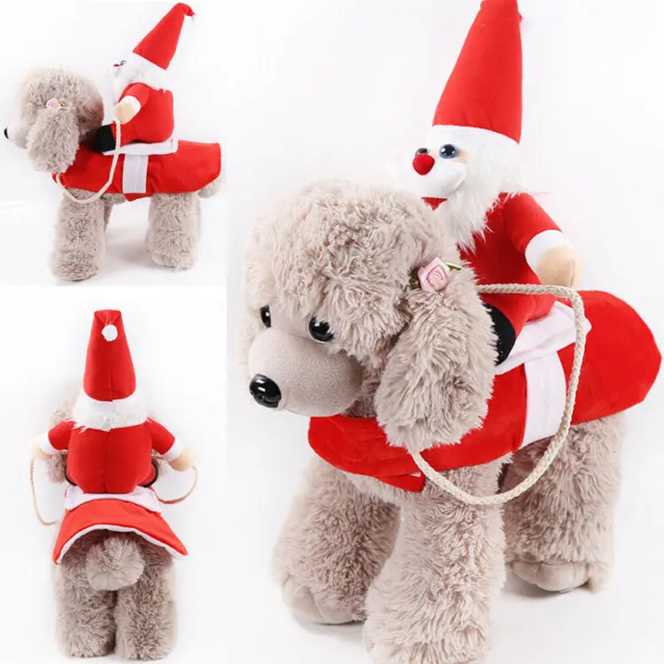 Милый костюм Санта Клауса для верховой езды оленя собаки теплая собака