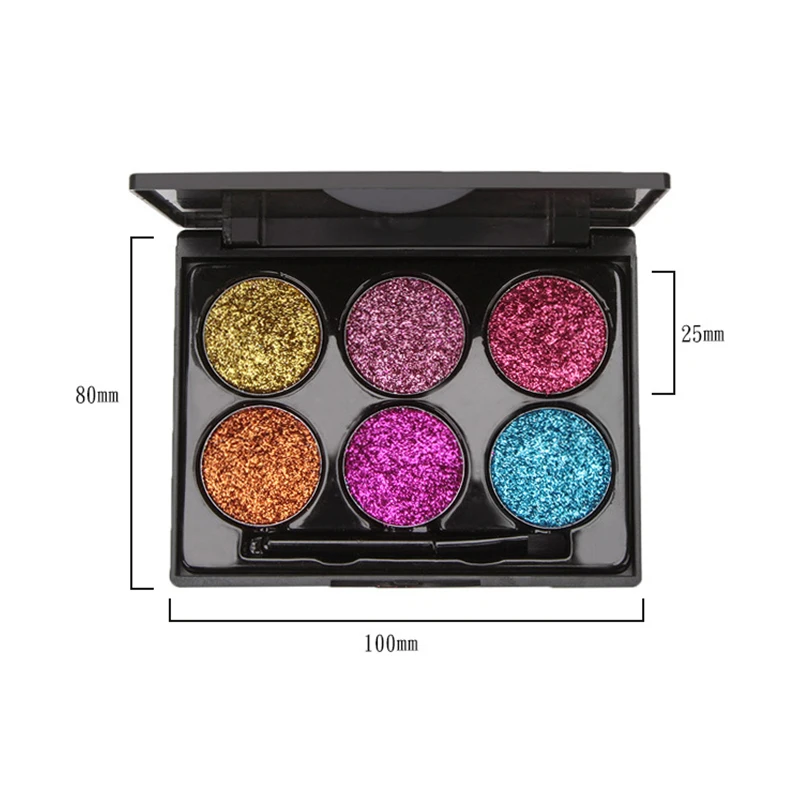 6 цветов Палитра теней для век с блестками перламутровые блестящие тени прочных