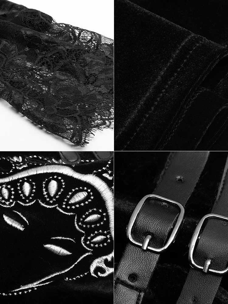 Punk Rave Women's Mandarin Collar Theatrical Mask Embroidered Dresses With Lace Cuffs PQ-628 Asian Size(XS-M) | Женская одежда