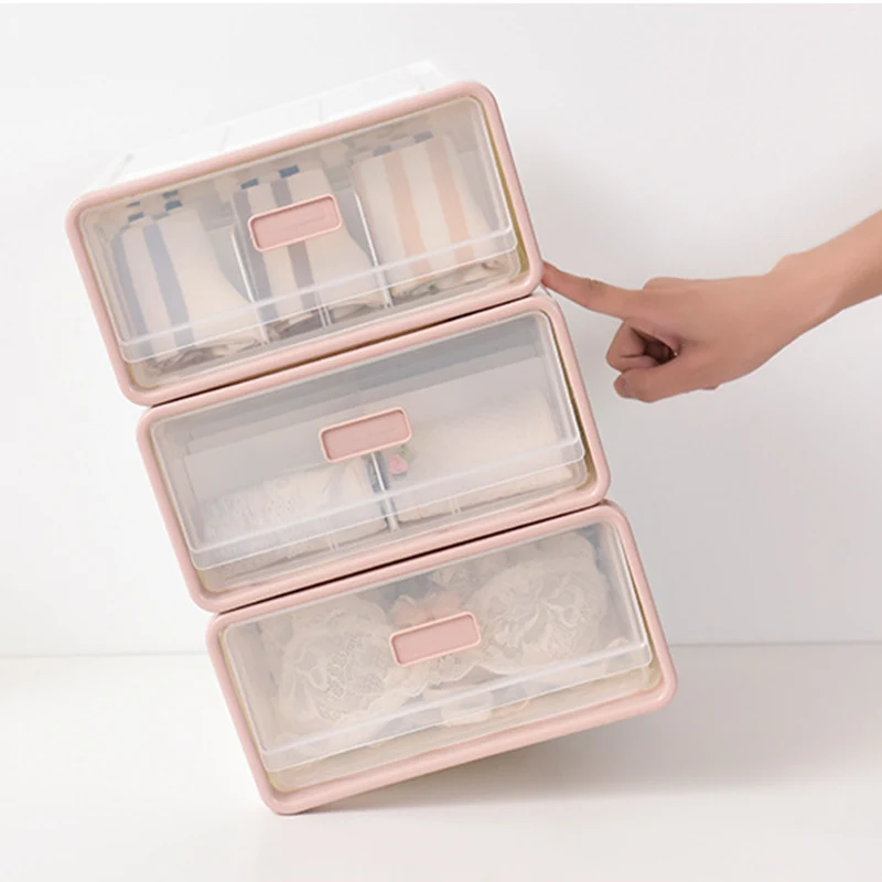

Home Drawer Stackable Underwear Storage Boxes Socks Bra Finishing Box Transparent Stackable Ties Storage Box Bedroom Organizer