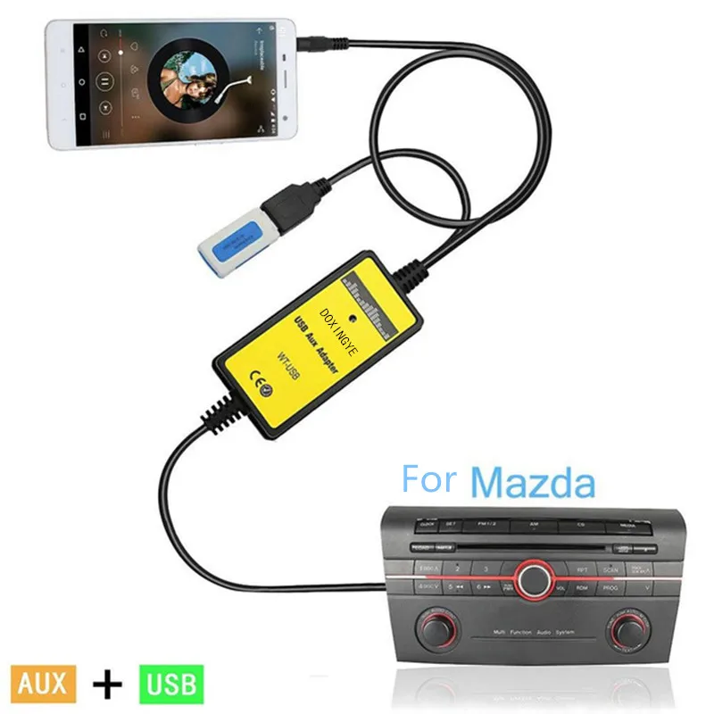 

USB AUX Mp3 Player Adapter Car Digital Music CD Changer 3.5mm For Mazda 2/3/5/6/CX7/MX5/MPV/Miata/Tribute/RX8 interface