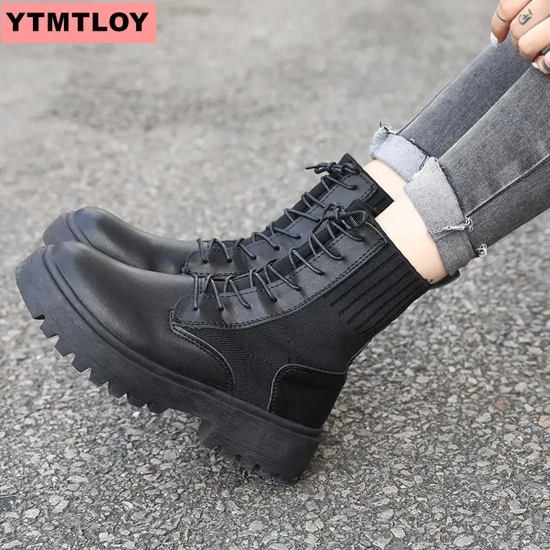 Кожаные женские Ботинки Martin модная зимняя теплая обувь мотоциклетные ботинки на