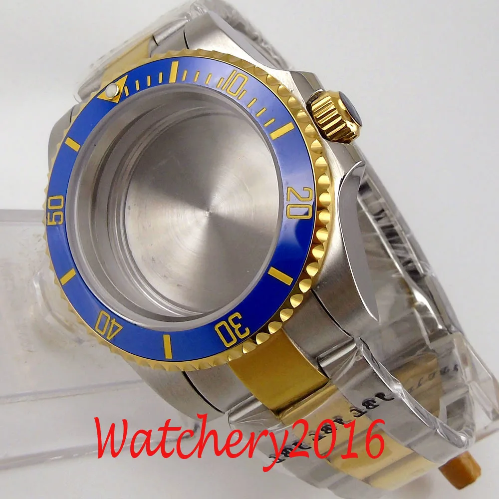 BLIGER Steel 40mm Watch Case fit for ETA 2836 MIYOTA 8215 Sapphire Glass Bracelet Seeing/Mental Back Blue Insert enlarge
