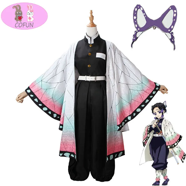 

COFUN Anime Demon Slayer Kimetsu no Yaiba Kochou Shinobu Cosplay Costume Battle Suit Team Uniform Halloween Suit Women Outfit