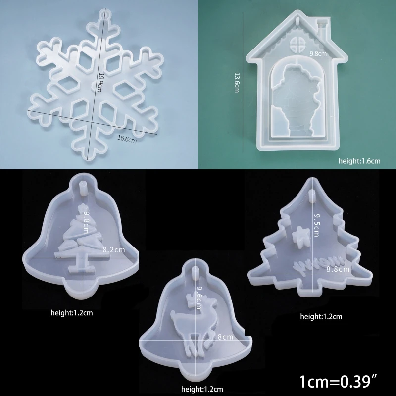 

5Pcs Christmas Theme Silicone Resin Casting Mold Kit Epoxy Resin Pendant Mold with Hanging Hole, Including Snowflake, Xmas Tree,