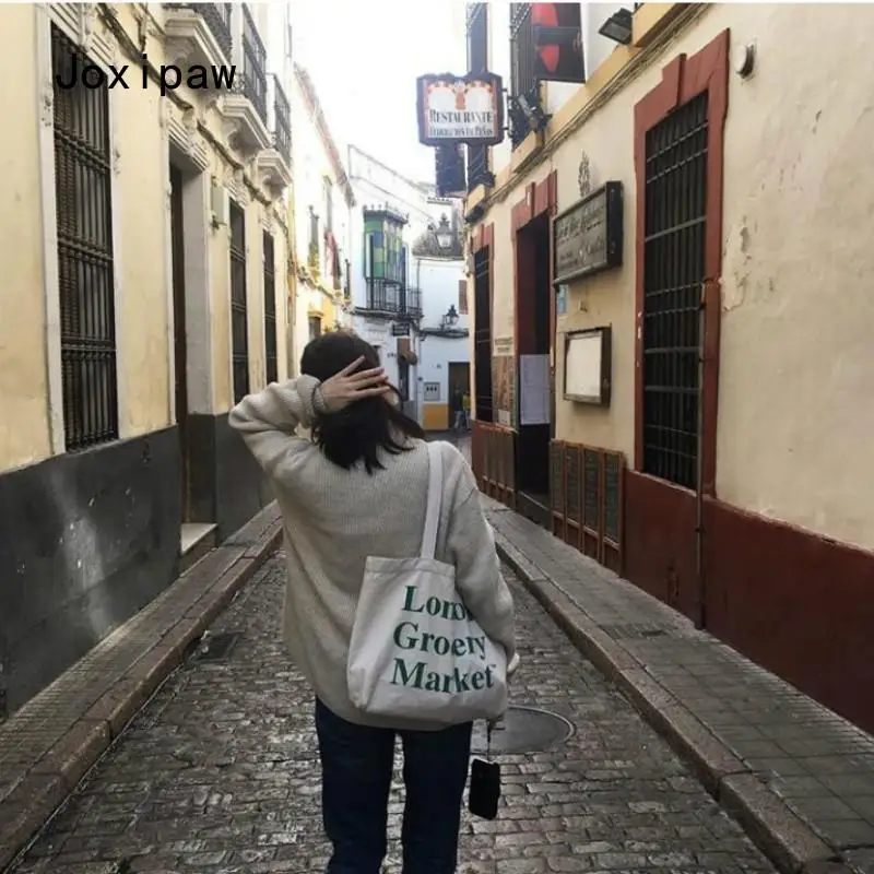 

Canvas Zipper Shopping Bag 2021 Large Capacity Conventional Tote Bag Fashion Letter Printing Women's Shoulder Bag Simple Bags