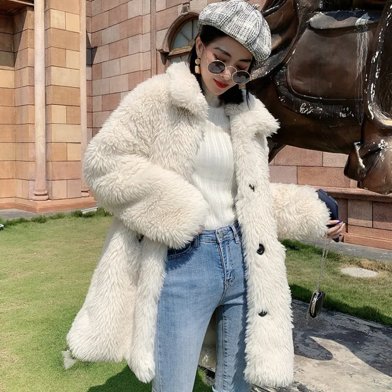 

Luck A Faux Fur Coat Women 2020Casual Furry Thick Warm Long Faux Mink Fur Jacket Loose Winter Coat Women Teddy Coat