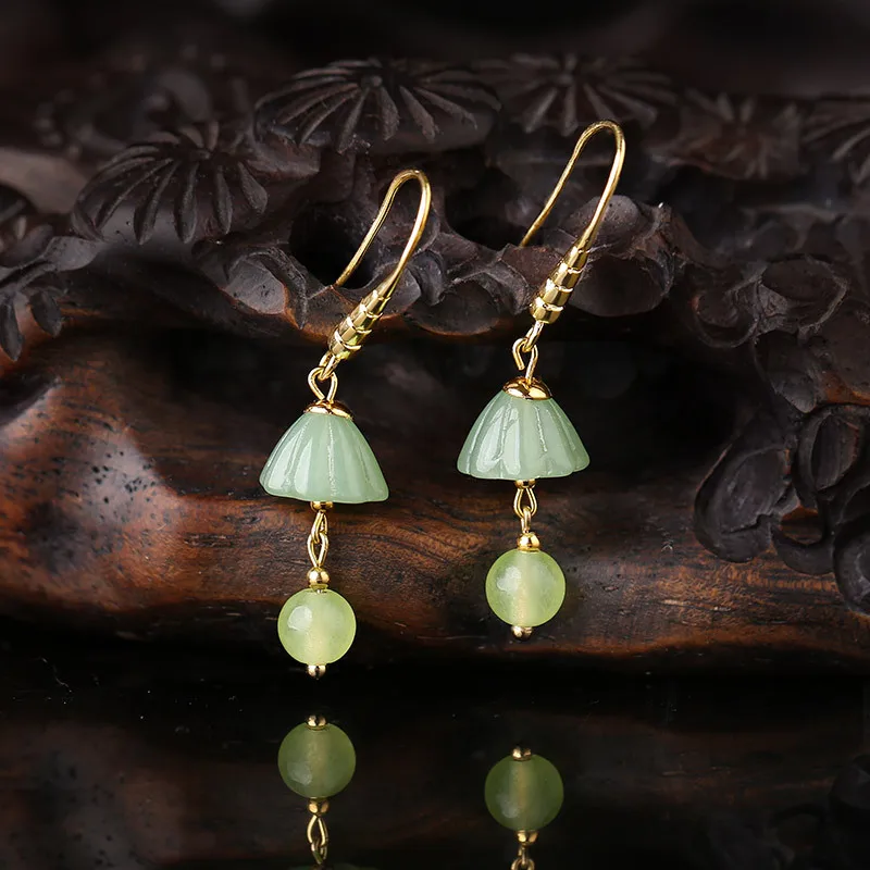 Серьги-подвески женские с маленьким камнем в античном стиле | Украшения и