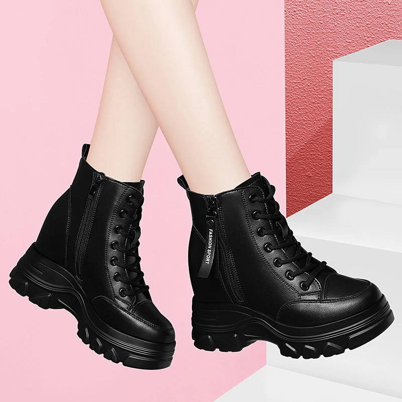 

Authentic Leather Boots Dr. Martens Boots Height Increasing Insole spring Autumn and Winter Small plus Velvet White Ankle Boots