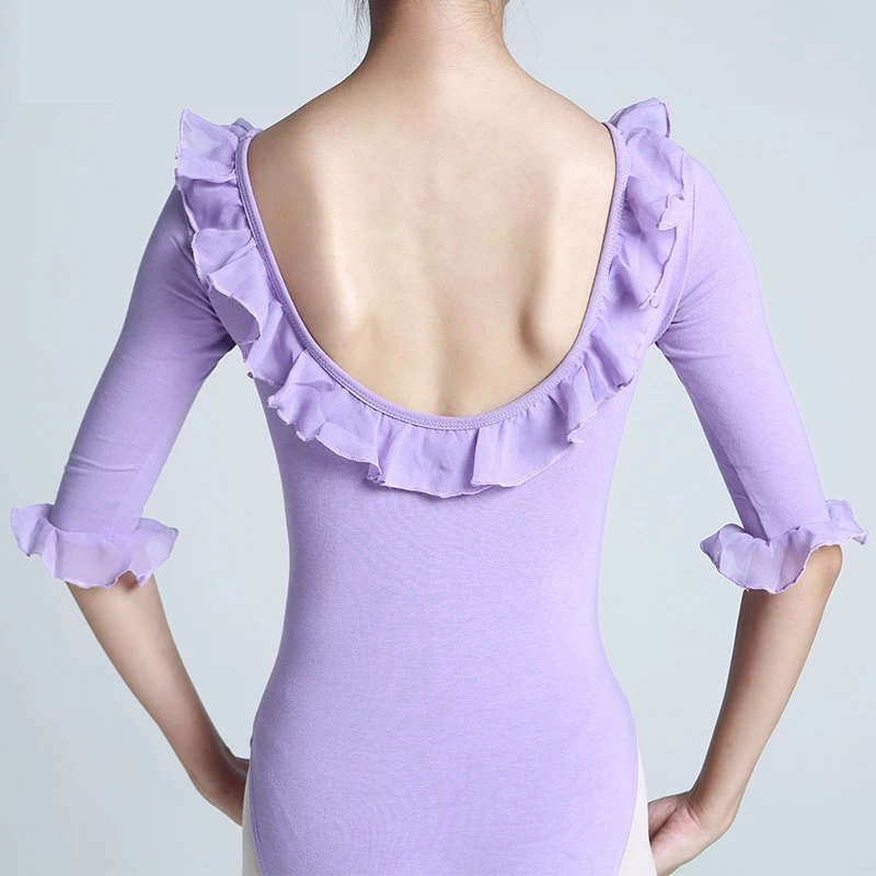 Женский гимнастический купальник из хлопка балетный с воротником в виде листьев