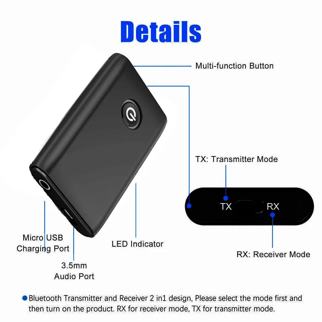 Беспроводной Bluetooth передатчик 2 в 1 приемник заряжаемый для ТВ ПК автомобильный