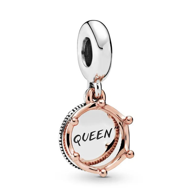 

100% 925 Sterling Silver Charm Rose Gold Queen And Crown Pendant Fit Pandora Women Bracelet & Necklace Diy Jewelry