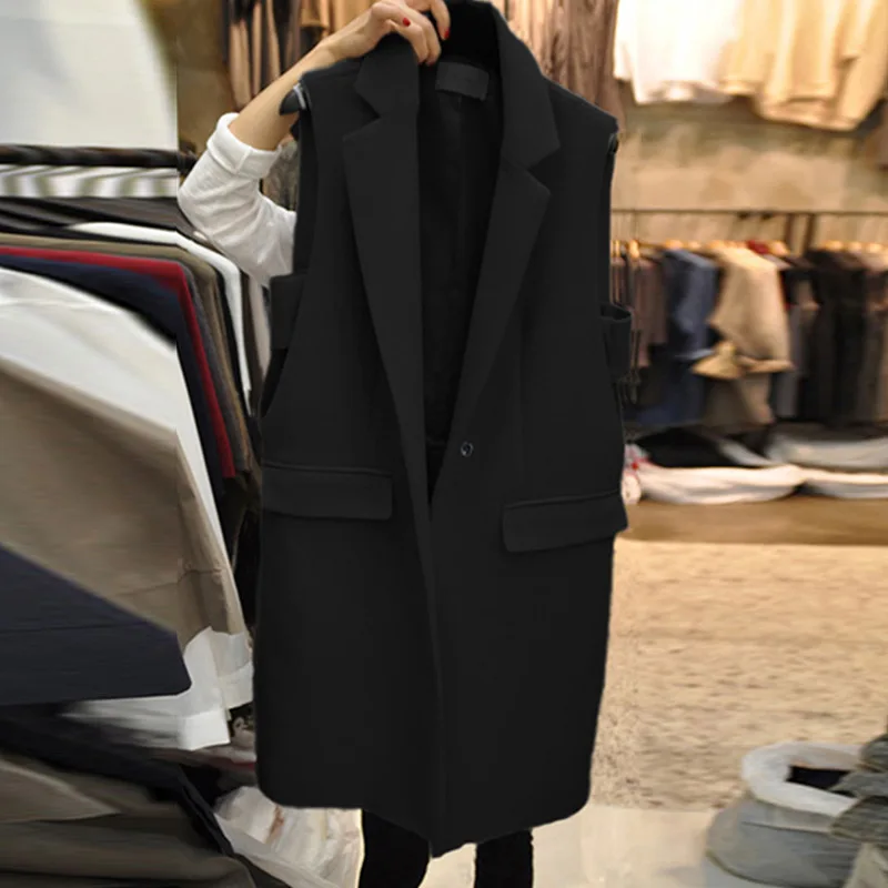 

Korean Spring Long Waistcoat Women One Button Side Split Blazer Suit Vest Female Chic Slim Office Lady Sleeveless Jacket