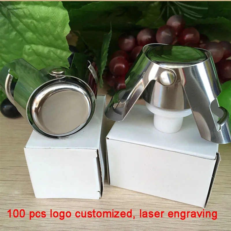 

100 pcs Customized LOGO Stainless Steel Champagne Stopper Sealer Plug Wine Bottle Stopper Wine Set Promotion Gift Bar Accessorie