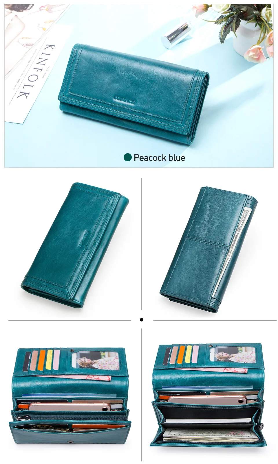 Contact's Fashion Women Wallets With Card Holder Genuine Leather Long Clutch Brand Design Female Coin Purses Cell Phone Pocket