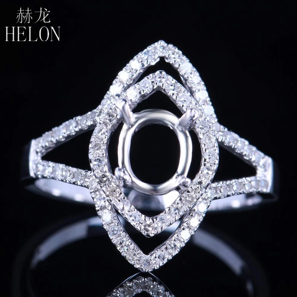 

HELON Oval cut 7x5mm Solid 14K AU585 White Gold Diamond Semi Mount Engagement Ring Setting Women Romantic Elegant Jewelry Gift