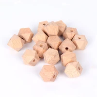 high quality faceted beech wood geometric bead100pcs 10 20mm unfinished natural polygon hexagon wooden beads for diy teether