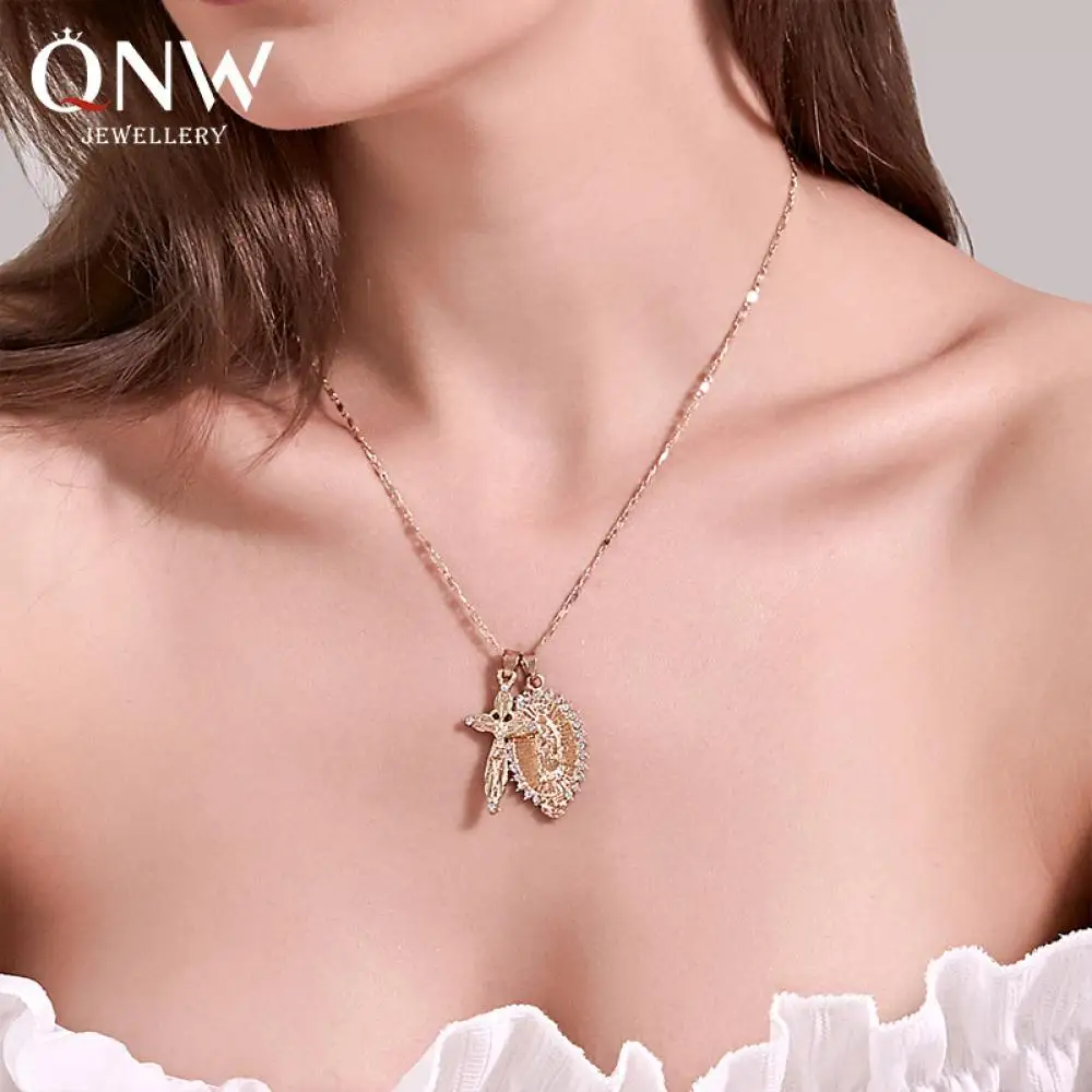 

Jesus Cross Necklace for Women Double Necklace Jewelry Portrait Metal Chain Necklace Accessories Party Gift