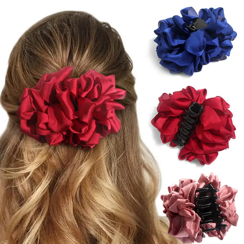 

New Sexy Large Silk Flower Bow Hair Claw Jaw Clips For Women Hair Clamps Girls' Wedding Barrettes Hair Accessories