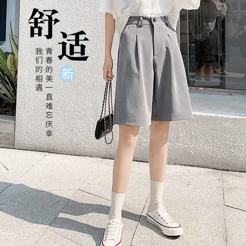 

Top grade suit, 5-inch high waist loose shorts, straight female, student's black summer dress