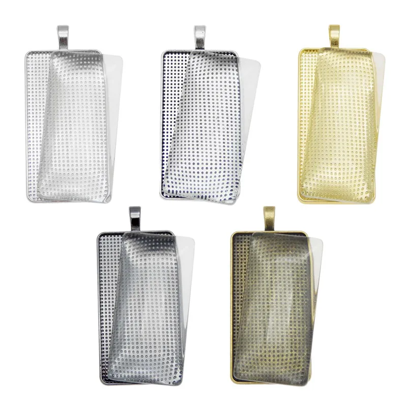 

5 компл./лот прямоугольная основа + стеклянный кулон для изготовления ювелирных изделий из сплава прямоугольный лоток для Настройки камеи в...