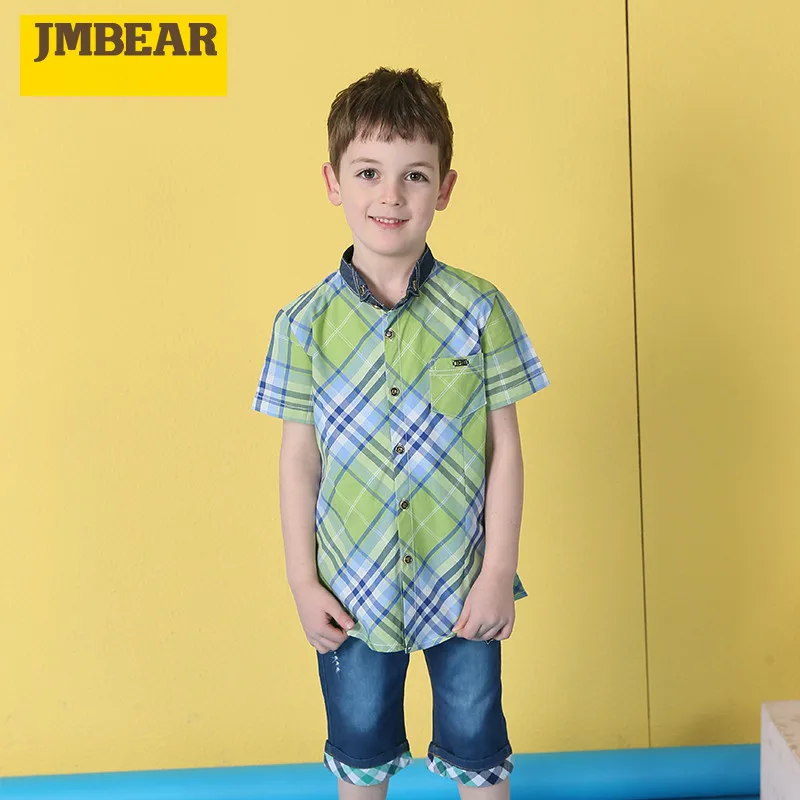 JMBEAR/рубашка с короткими рукавами для мальчиков новая детская рубашка в клетку