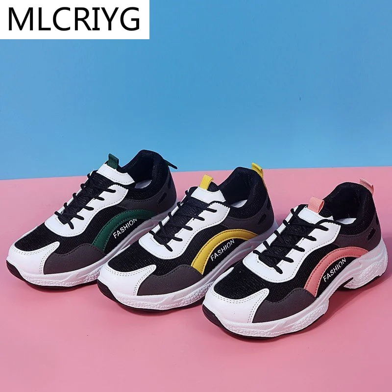 

2021 Fashion New Women's Vulcanized Shoes Comfortable Breathable Mesh Casual Shoes Spring Women's Lace-up Non-slip Sneakers