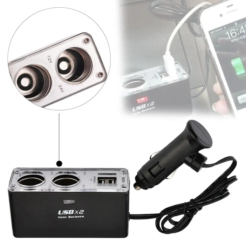 Автомобильные аксессуары сплиттер адаптер для прикуривателя 12/24 в два разъема USB