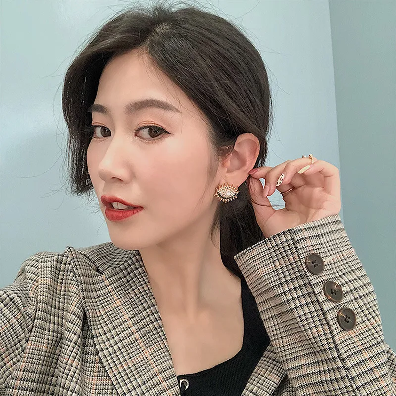 Турецкое большие глаза серьги-гвоздики в виде сверкающая жемчужина Стразы