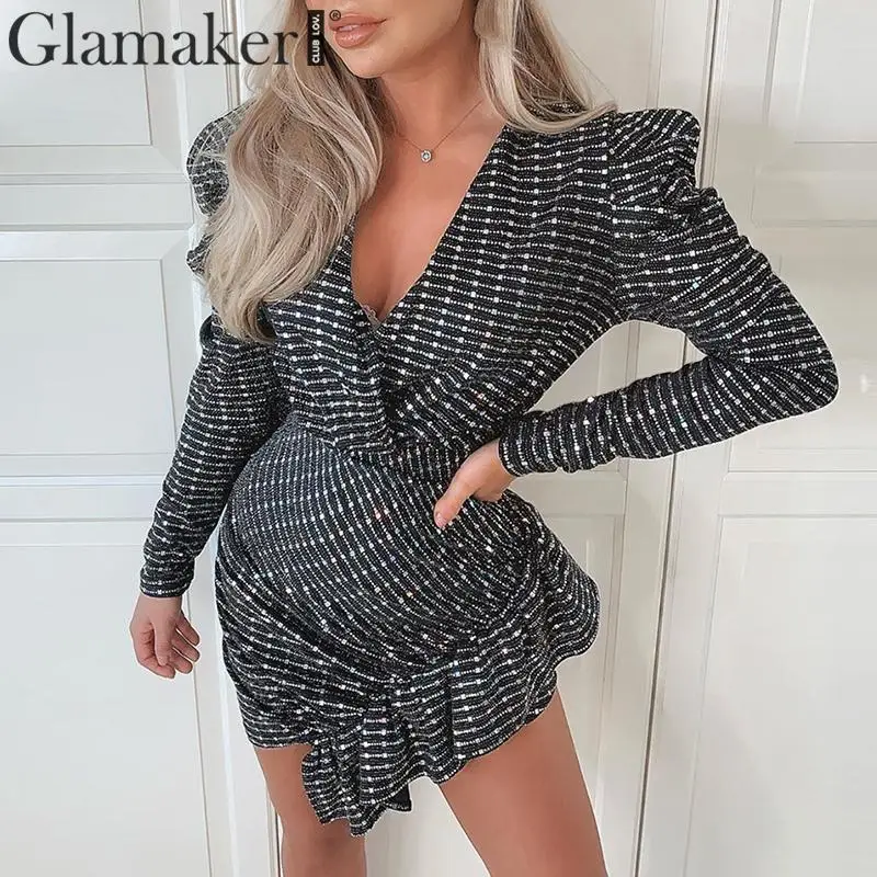 Вязаное облегающее платье Glamaker с v-образным вырезом женское элегантное
