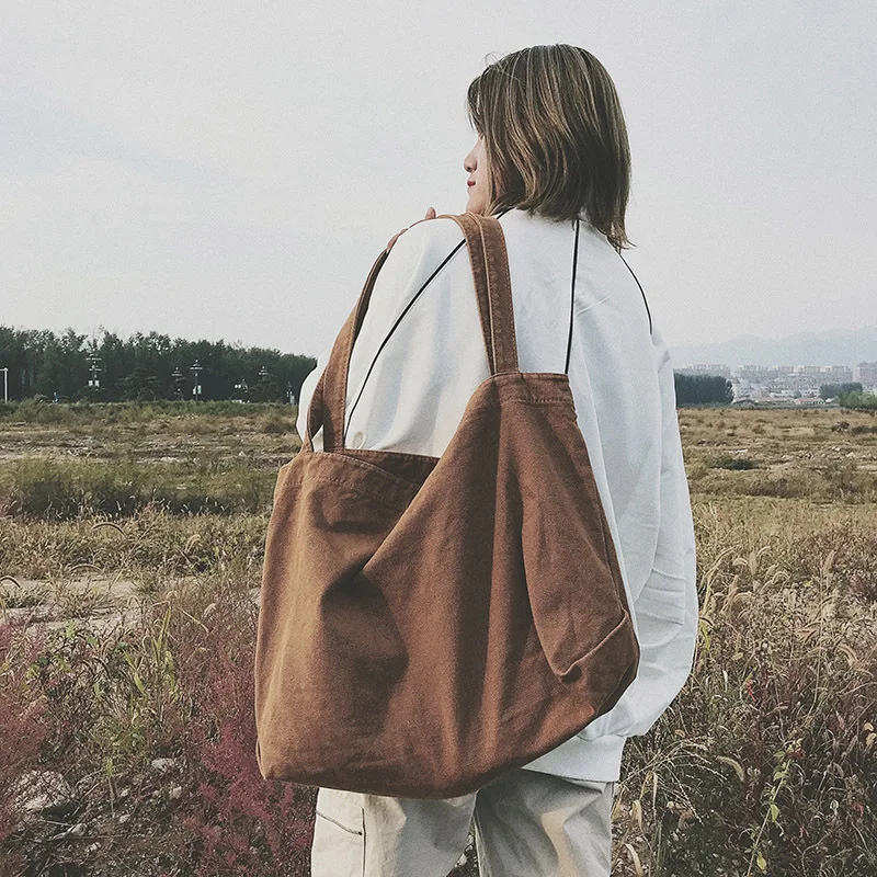 

Simple fashion Korea shopping bag large capacity ins lazy wind shoulder Japanese literary fan canvas bag handbag