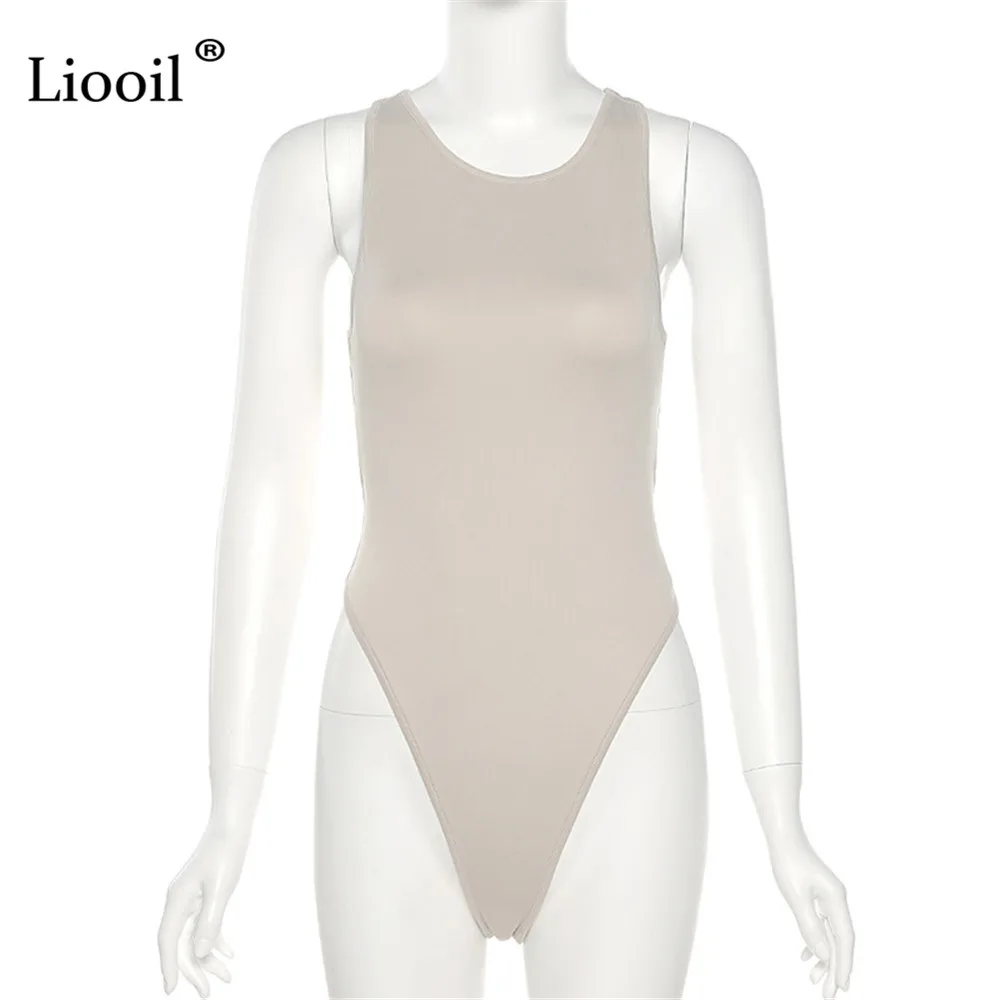 

Liooil Sexy Backless Bodysuits Tops Black White Khaki Tight Body Suit For Women Streetwear Sleeveless Bodycon Romper Jumpsuits