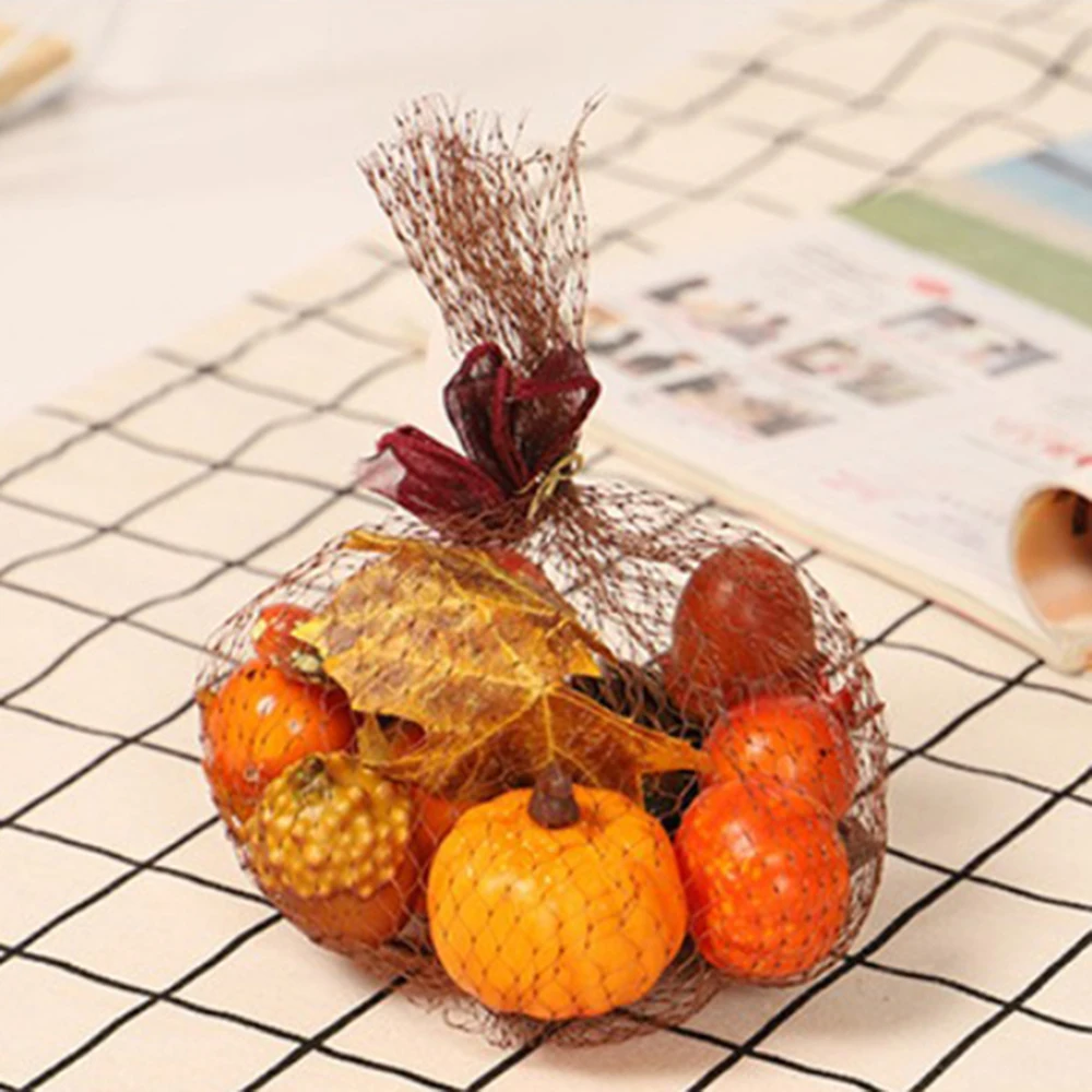Artificial Pumpkins With Artificial Maple Leaves Autumn Color Series Desktop Decoration For Halloween Thanksgiving