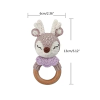 baby wooden teether ring diy crochet deer animal rattle infant teething nursing soother elk rattle educational toy